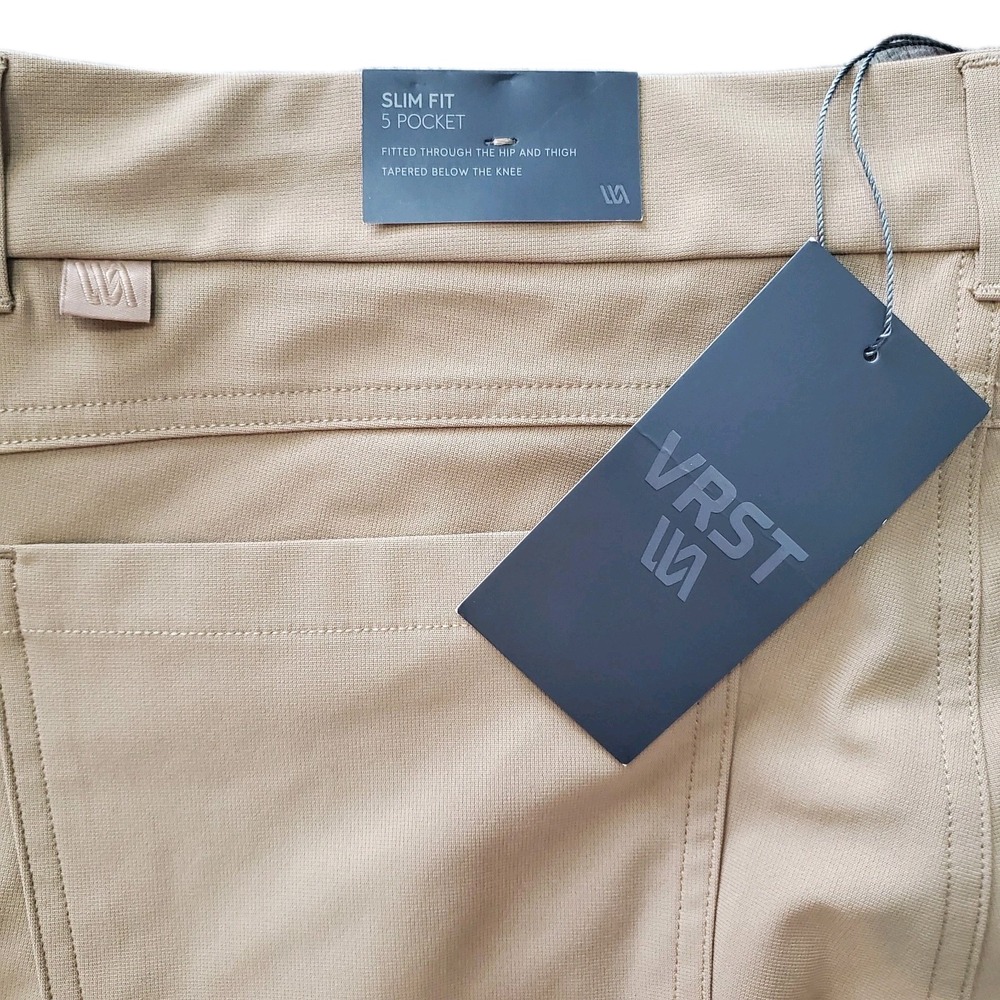 NWT VRST Pants Limitless 5-Pocket Golf Slim Fit Mens 36x34 Tan Tech Wicking - Picture 8 of 9